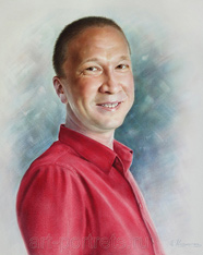Colorful portrait of successful a man in a red shirt