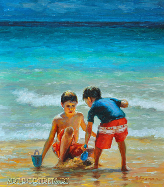 Картина дети играют на пляже
