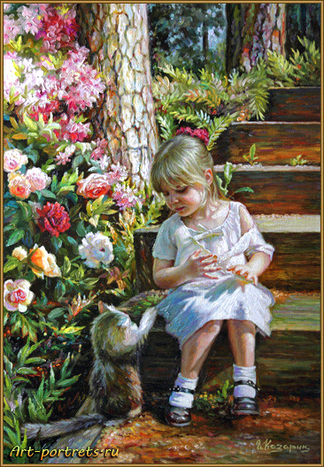 Картина девочка и кот