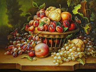Paintings of fruit in baskets