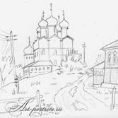The village church. Pencil drawing