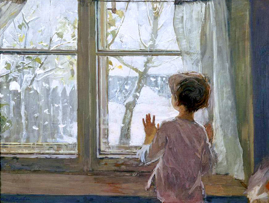 Картина Тутунова Зима пришла. Детство. 1960 год. 