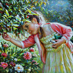 Painting little girl with cherry