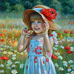 Маленькая девочка в шляпке с маковым цветком