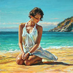 Painting girl on the beach