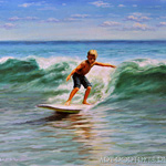 Painting a surfer boy at sea