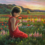 Painting of a little girl with flower 