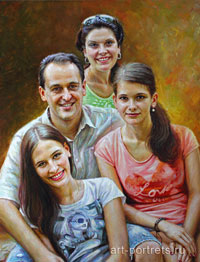 Group portrait of four people in oil on canvas
