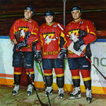 Hockey paintings. Three hockey players