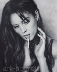 Portrait of Monica Bellucci with a cigarette in 2017
