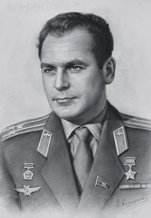 Портрет знаменитого космонавта Титова Германа Сухая кисть 2010 г.