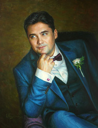A man in a blue suit. oil on canvas 