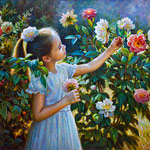 Painting Little girl with peonies 2016