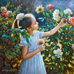 Painting Little girl with peonies 2016