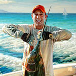 Detail of a fisherman with a marlin