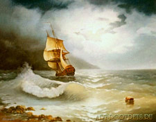 End of the storm. Oil painting of the sea