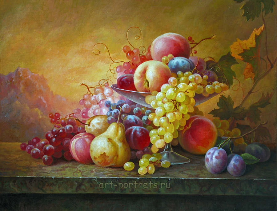 Still life with fruits. Oil painting still life